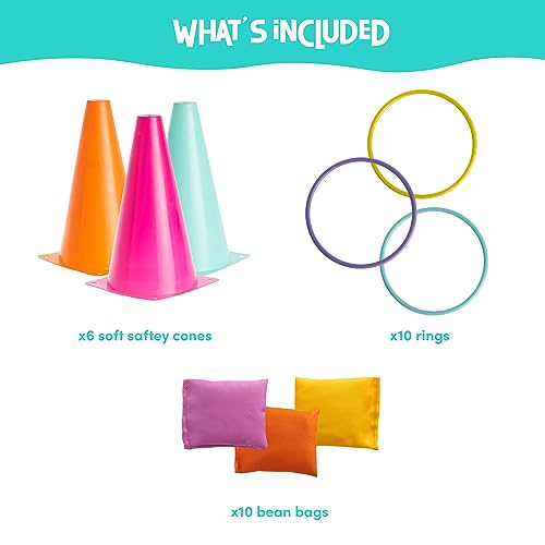 THE TWIDDLERS - 3 in 1 Ring Toss Party Game for Kids Play - Colourful Hoops and Cones, Bean Bag Throwing Toy for Children Carnival, Birthday Outdoor Fun Activity