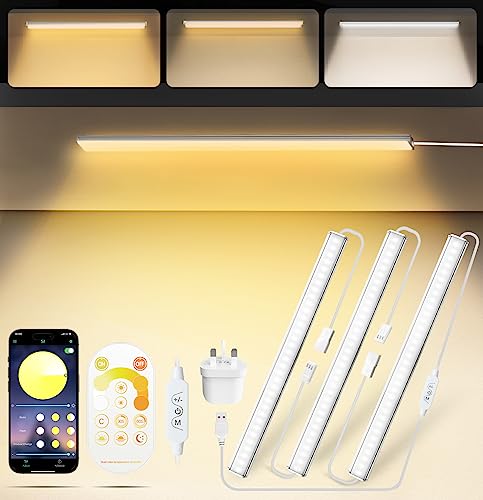 MATICOD Under Cupboard Kitchen Lights, Dimmable White Wardrobe Lights Under Cabinet Kitchen Lights with Bluetooth Smart APP Remote Control, Under Counter Lights Cupboard Lights Under Cabinet Lights