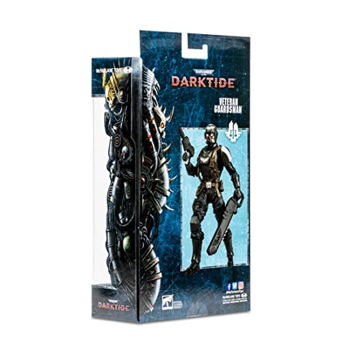 McFarlane Toys, 7-Inch Warhammer 4000 Darktide Veteran Guardsman Action Figure with 22 Moving Parts, Multicolour Collectible Warhammer Figure with collectors stand base - Ages 12+