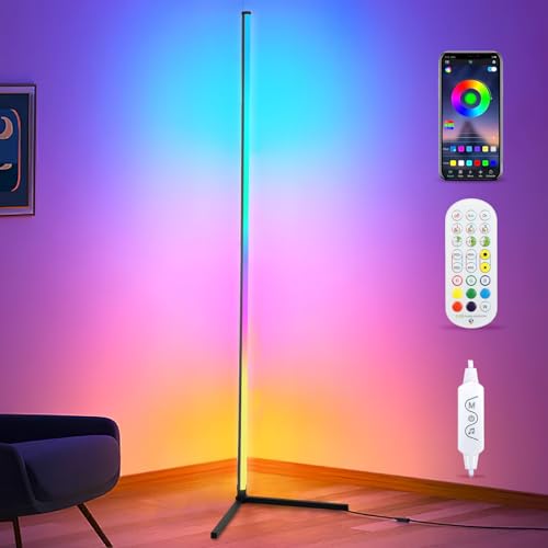 Mersyn Smart LED Floor Lamp, 160CM RGB Corner Floor Lamp 16 Million Color Changing Mood Light with Music Sync, Remote & App Control, DIY Mode & Timing, Modern Mood Lighting for Living Room