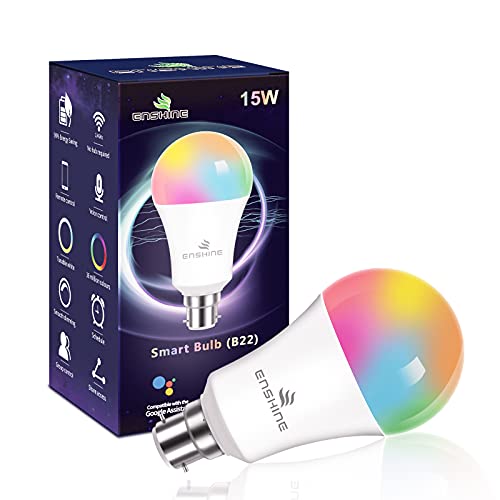 Enshine Bayonet Smart Bulb, 15W(100W) WiFi Light Bulbs B22, Colour Changing and Tunable White, Compatible with Alexa and Google Home, 1500 Lumens, Remote Control by APP, No Hub Required (Pack of 1)