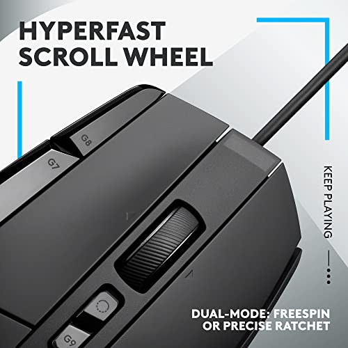 Logitech G G502 X Wired Gaming Mouse - LIGHTFORCE hybrid optical-mechanical primary switches, HERO 25K gaming sensor, compatible with PC - macOS/Windows - Black