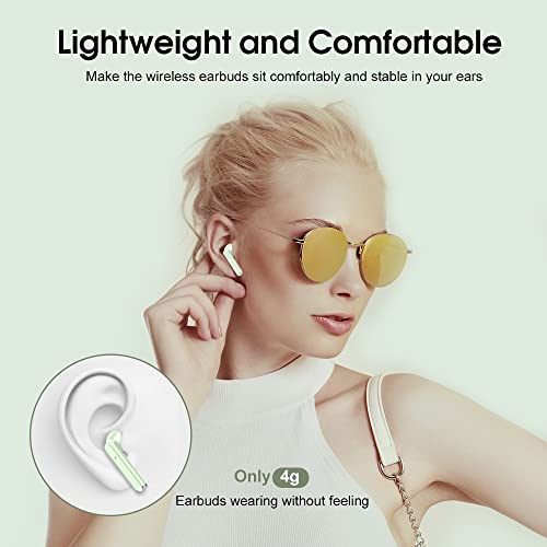 OYIB Wireless Earbuds, Mini Bluetooth 5.3 Headphones HiFi Stereo, Wireless Earphones with ENC Noise Cancelling Mic, Touch Control, Type-C Charging, in Ear Wireless Headphones Green