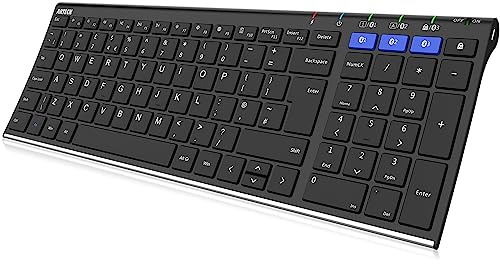 Arteck Universal Bluetooth Keyboard Multi-Device Stainless Steel Full Size Wireless Keyboard for Windows, iOS, Android, Computer Desktop Laptop Surface Tablet Smartphone Built in Rechargeable Battery