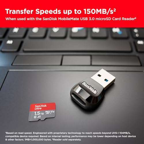 SanDisk 1.5TB Ultra microSDXC card + SD adapter up to 150 MB/s with A1 App Performance, UHS-I, Class 10, U1