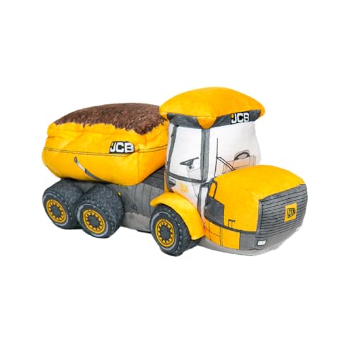 Officially Licensed JCB Dump Truck Soft Toy - Cute Plush Toy for Kids and Collectors with zipped storage pouch - Iconic Construction Vehicle