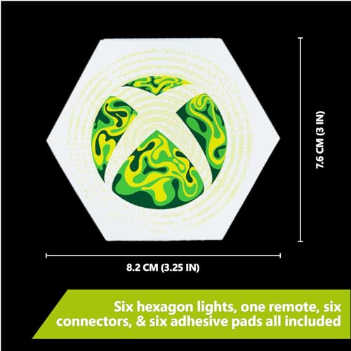 Paladone Hexagon LED Lights, Xbox Free Standing or Wall Mountable Customizable Game Room Decor Lighting with Remote-Controlled Light Phasing and Music Reactive Modes