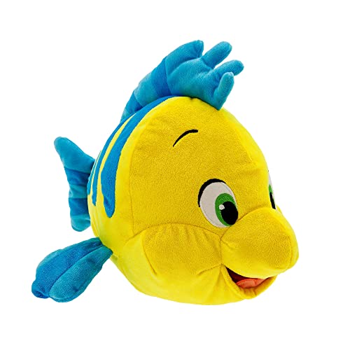 Disney Store Official Flounder Medium Soft Toy, The Little Mermaid, 34.5cm/13”, Ariel's Best Friend, Plush Cuddly Fish with Embroidered Details and Shimmer Finish, Suitable for Ages 0+