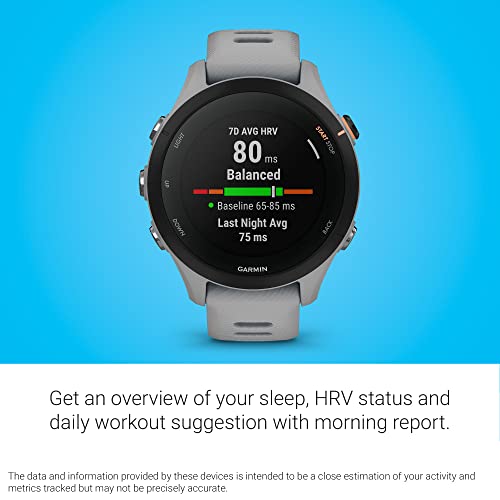 Garmin Forerunner 255S Small Easy to Use Lightweight GPS Running Smartwatch, Advanced Training and Recovery Insights,Safety and Tracking Features included, Up to 12 days Battery Life, Powder Grey