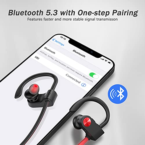 Bluetooth Headphones, Running Headphones Wireless Earbuds with Bluetooth 5.3 Chip IPX7 Waterproof Sport Earphones In-Ear 15 Hours Battery Sound Isolation Headsets for Gym/Outdoor/Sports/Workout/Yoga