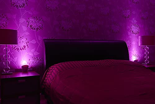 Auraglow Plugin GU10 Spotlight Uplighter Wall Wash Light Plug Socket Lamp with Colour Changing LED Smart Bulb & 4 Zone Remote - 2 Pack