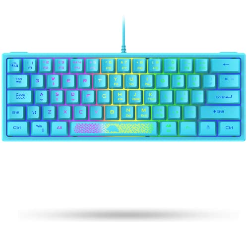 LexonElec K61 60% Percent Compact Gaming Keyboard blue keycaps UK Layout, RGB Illuminated LED Backlit Light up Wired Keyboard Mechanical Feel Ergonomic Shortcut for PC Laptop MAC ps4 Gamer Travel