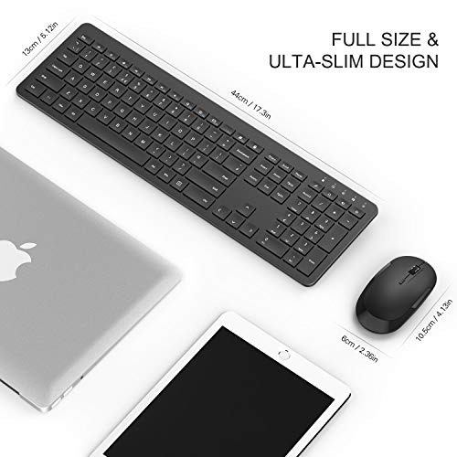 Wireless Keyboard & Mouse Sets - Slim Thin Wireless Keyboards and Mouse Combo Full Size Keyboard with Numeric Keypad Adjustable DPI Wireless Mouse - Black