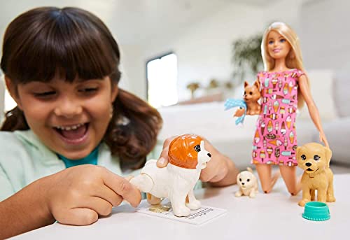 Barbie FXH08 Doggy Daycare Doll, Blonde, and Pets Playset with 4 Dogs, Including One Puppy that Poops and One that Pees, Gift for 3 to 7 Year Olds, Multicolor, 32.4 cm*7.0 cm*22.9 cm