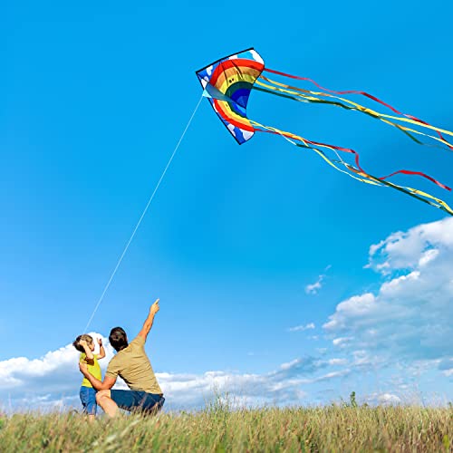 HONBO Rainbow Delta Kites for Adults-Beginner kite for kids Easy to fly - Kit Line and Swivel Included- Good for Outdoor Games and Summer The Beach Toys for Kids