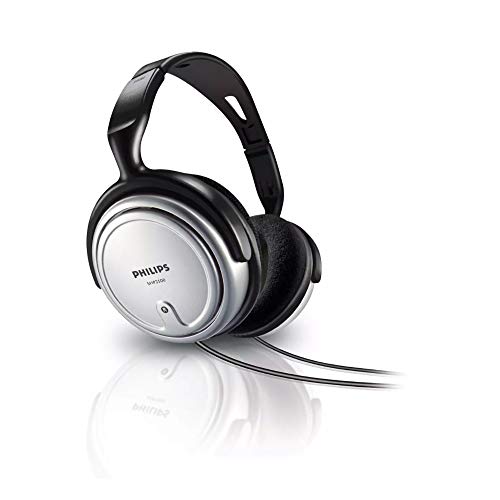 PHILIPS Audio SHP2500/10 Hi-Fi Headphones, TV Headphones with Long Cable (Excellent Sound, Sound Isolation, In-Cord Volume Control, Extra Long 6-m Cable) Silver/Black