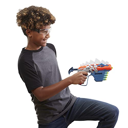 NERF DinoSquad Stegosmash Dart Blaster, 4-Dart Storage, Pull-Back Priming Handle, 5 Official Darts, Dinosaur Design, Stegosaurus Spikes