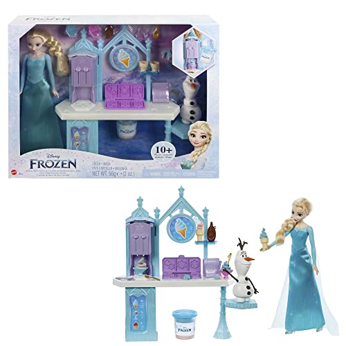 Disney Frozen Toys, Dessert Playset with Elsa Doll, Olaf Figure, 2 Colors Dough and 10+ Play Pieces, Inspired by Disney Frozen Movies, HMJ48