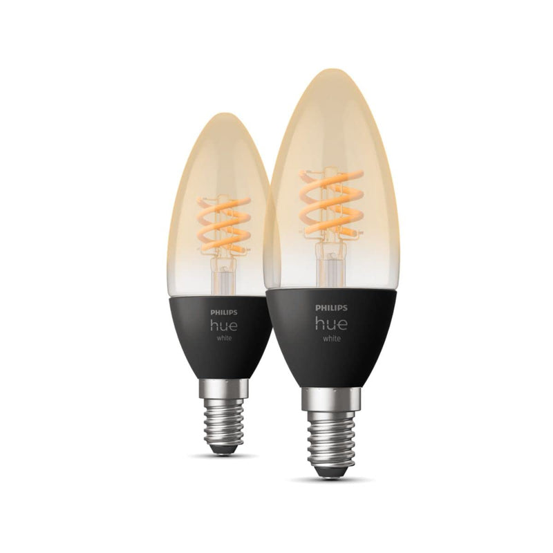Philips Hue Warm White Filament Candle Smart Light Bulb 2 Pack [E14 Small Edison Screw] With Bluetooth. Works with Alexa, Google Assistant and Apple Homekit.