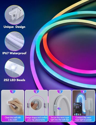 Govee RGBIC Neon LED Strip Lights 3M, DIY Shape, Segmentable Colour Changing Light with WiFi APP Control, LED Lights Work with Alexa and Google Assistant for Bedroom, Wall, Gaming Decor
