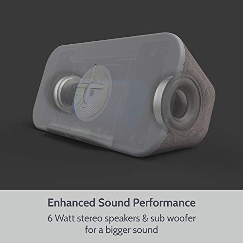 i-Box Wireless Charger, Portable Bluetooth Speaker, Charging Station, Wireless Qi Charger, iPhone and Android Phone Stand, 6W Stereo Speakers, 3.5mm Audio Jack, 4000mAh Rechargeable, Grey