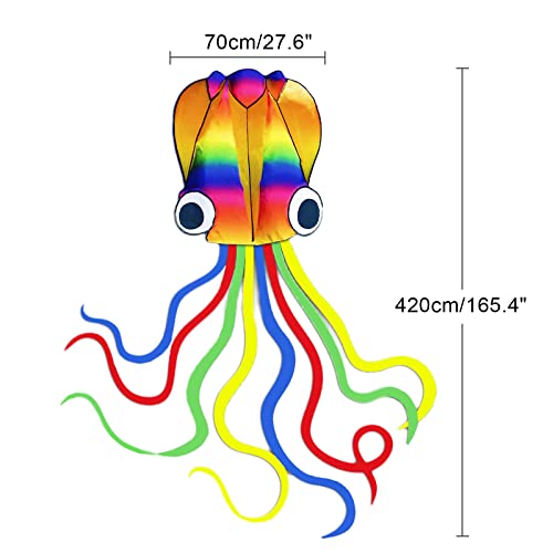 VIKSAUN Huge Rainbow Soft Octopus Kite for Kids and Audlts Large Kite with Long Tail 100m line Great Gift to Boys Girls with Kite String and Handle Beach Trip Outdoor Game (Rainbow)