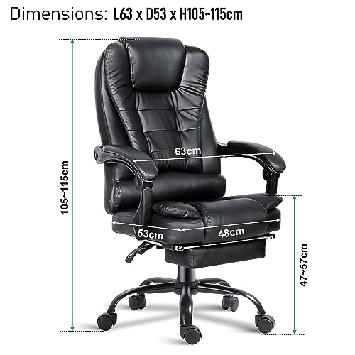 Blisswood Executive Office Chair For Home, 2 Point Massage Office Chair With Footrest & Lumbar Support, Recliner Computer Desk Chair, Ergonomic Swivel Gaming Chair Black For Home Office