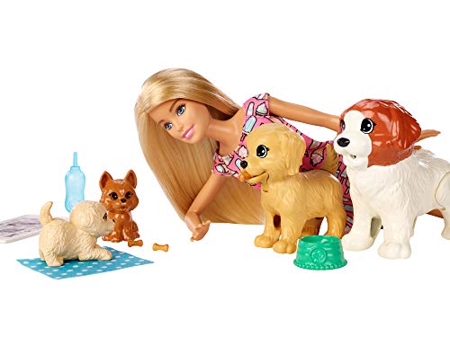 Barbie FXH08 Doggy Daycare Doll, Blonde, and Pets Playset with 4 Dogs, Including One Puppy that Poops and One that Pees, Gift for 3 to 7 Year Olds, Multicolor, 32.4 cm*7.0 cm*22.9 cm