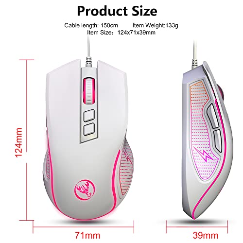 HXSJ X100 Gaming Mouse Wired,Ergonomic PC Gaming Mice with 7 Colors LED Backlit,7 Buttons,Gaming Optical Sensor,4 DPI Level Settings,Up to 3600 DPI,Lightweight,for PC,Laptop,Mac,PS4,XBOX - White