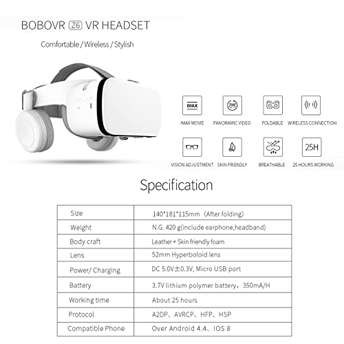 VR Headst for Phone, VR Glasses IMAX 110°FOV Foldable Virtual Reality Headsets for iPhone Samsung 4.7-6.2 inch iOS Android Remote Controller for Movies & Video Games