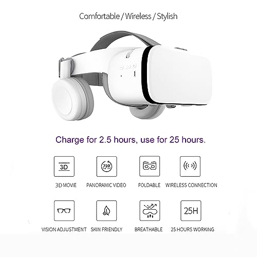 VR Headset for Phone Virtual Reality headsets with Remote Control, Mobile VR 3D Video Glasses Goggles for Movies & Play Games, Compatible for iPhone Android Phones (White)