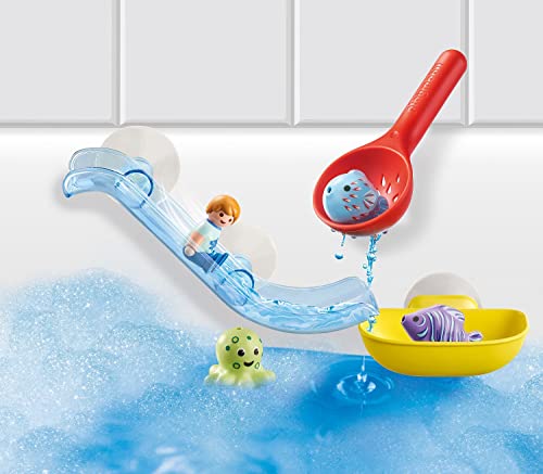 PLAYMOBIL 70637 1.2.3 AQUA Water Slide with Sea Animals, educational toy, indoor and outdoor water toy, exciting and fun water play, fun imaginative role play, playset suitable for children ages 1.5+