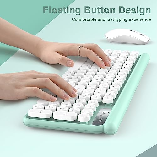 Wireless Keyboard and Mouse,RaceGT Typewriter Keyboard 2.4 GHz Silent Mouse Green Keyboard USB Computer Keyboard & Mouse Combos Splash-Proof Cute Retro Keyboard for PC Laptop Desktop UK Layout