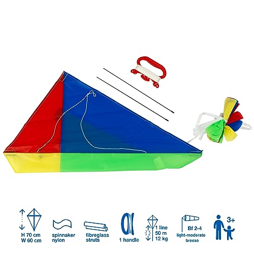 BROOKITE from Peterkin | Classic Bow Tail Kite | Multicolour - 70m x 60cm - Spinnaker Nylon Kite with 1 handle | Kites | Outdoor Toys | Sports & Leisure | Ages 3+