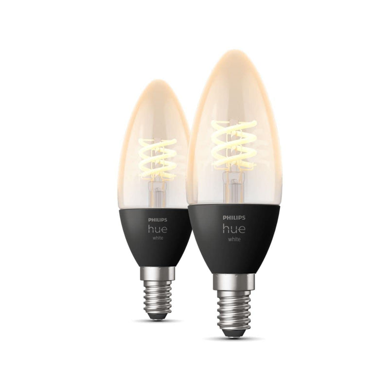 Philips Hue Warm White Filament Candle Smart Light Bulb 2 Pack [E14 Small Edison Screw] With Bluetooth. Works with Alexa, Google Assistant and Apple Homekit.