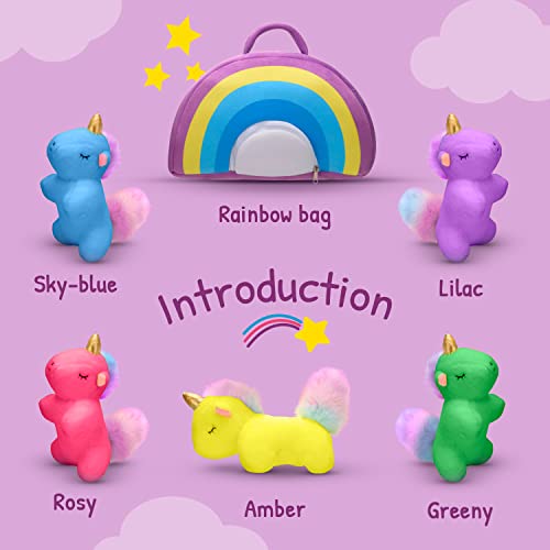 Unicorn Stuffed Plush Soft Animals Toys for Girls and Boys with Rainbow Bag Cute Animal Baby Toy Set for Kids age 4-8 with Surprise Egg Travel Size Christmas