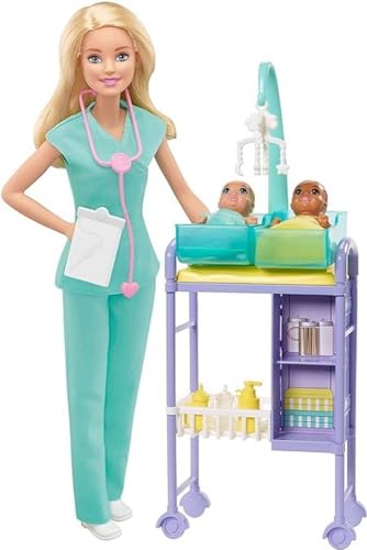 Barbie You Can Be Anything Doll, Baby Doctor Playset with Blonde Barbie Doll, 2 Baby Dolls, Doctor Accessories and Doll Accessories, Toys for Age 3 to 7, One Doll and Two Infant Dolls, GKH23