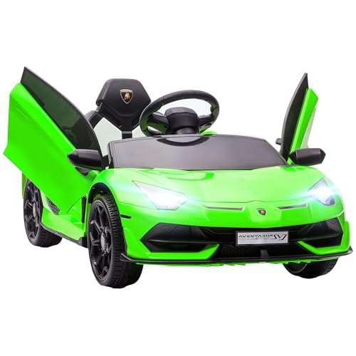 HOMCOM Lamborghini Aventador Licensed 12V Kids Electric Car with Butterfly Doors, Easy Transport, Powered Electric Ride-On Car with Remote, Music, Horn, Suspension, for Ages 3-5 Years - Green