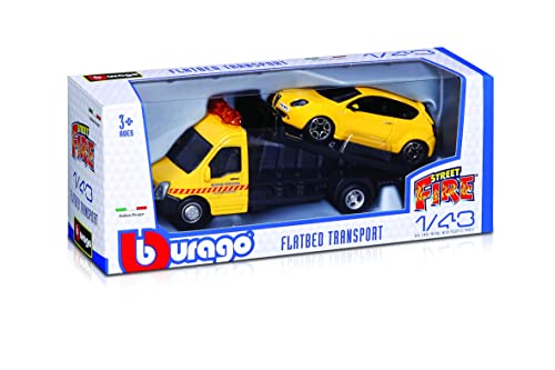 Bburago B18-31400 StreetFire Tow Truck Other License 1:43 STREET FIRE FLATBED TRANSPORT, Assorted Designs and Colours, Medium