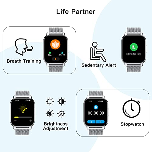 Popglory Smart Watch Women Men Answer/Make Calls, 1.85" Smartwatch 2 Straps with Split Screen, 100+ Sports Fitness Watch with Blood Pressure/Oxygen/Heart Rate Monitor for iOS and Android