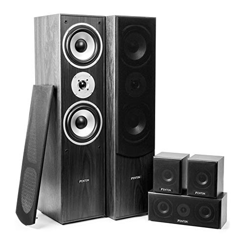 Fenton 5.1 Surround Sound Speaker System with Subwoofer and Home Cinema Theatre FM Radio Bluetooth Amplifier, Black