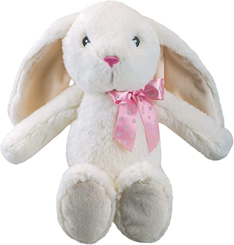 VFM - Cream Rabbit 23cm Plush With Pink Spotty Ribbon Bow - Super Soft Sitting Floppy Ears Embroidered Details Pippin Bunny Cuddly Toy