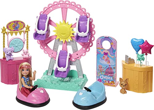 Barbie Club Chelsea Doll and Carnival Playset, 6-Inch Doll, Fashion and Accessories, Ferris Wheel, Bumper Cars, Puppy,Gift for 3 to 7 Year Olds, GHV82