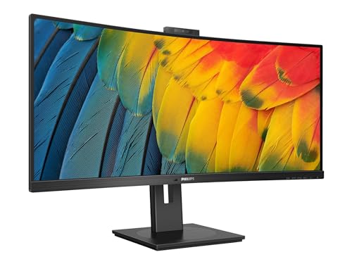 PHILIPS 34B1U5600CH - 34 Inch WQHD Curved Monitor, 120Hz, VA, 4ms, WebCam, KVM, MultiView, RJ-45 to USB-C, height Adjust (3440 x 1440 @ 120Hz, HDMI 2.0 / DP 1.4 / USB-C PD 100W)