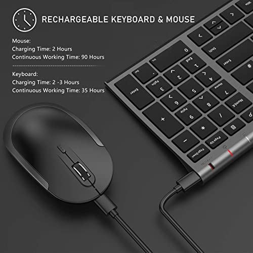 Wireless Rechargeable Keyboard and Mouse Combo, 2.4G USB Keyboard and Mice Set Ultra-Thin Full Size Compact Silent UK Layout for PC, Computer, Laptop, Black and Space Gray