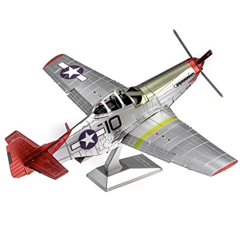 Metal Earth Fascinations Premium Series Tuskegee Airmen P-51D Mustang Red Tail 3D Metal Model Kit Bundle with Tweezers