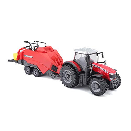 Bburago B18-31667 10CM Massey FERGUSSON 8740S Tractor with BALER Lifter, Assorted Designs and Colours