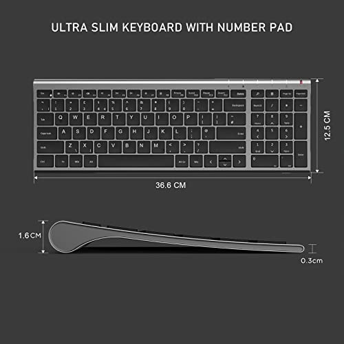 Wireless Rechargeable Keyboard and Mouse Combo, 2.4G USB Keyboard and Mice Set Ultra-Thin Full Size Compact Silent UK Layout for PC, Computer, Laptop, Black and Space Gray