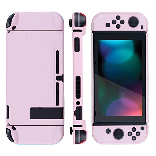 eXtremeRate PlayVital Back Cover for Nintendo Switch Console, NS Joycon Handheld Separable Protector Hard Shell, Dockable Protective Case for Nintendo Switch - Cherry Blossoms Pink