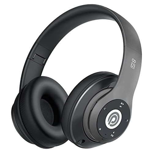 Prtukyt Wireless Headphones Over Ear,[52 Hrs Playtime] Bluetooth Headphones,6EQ Modes,Foldable Bluetooth Headset Built-in Mic,Soft Memory Earmuffs (Grey)